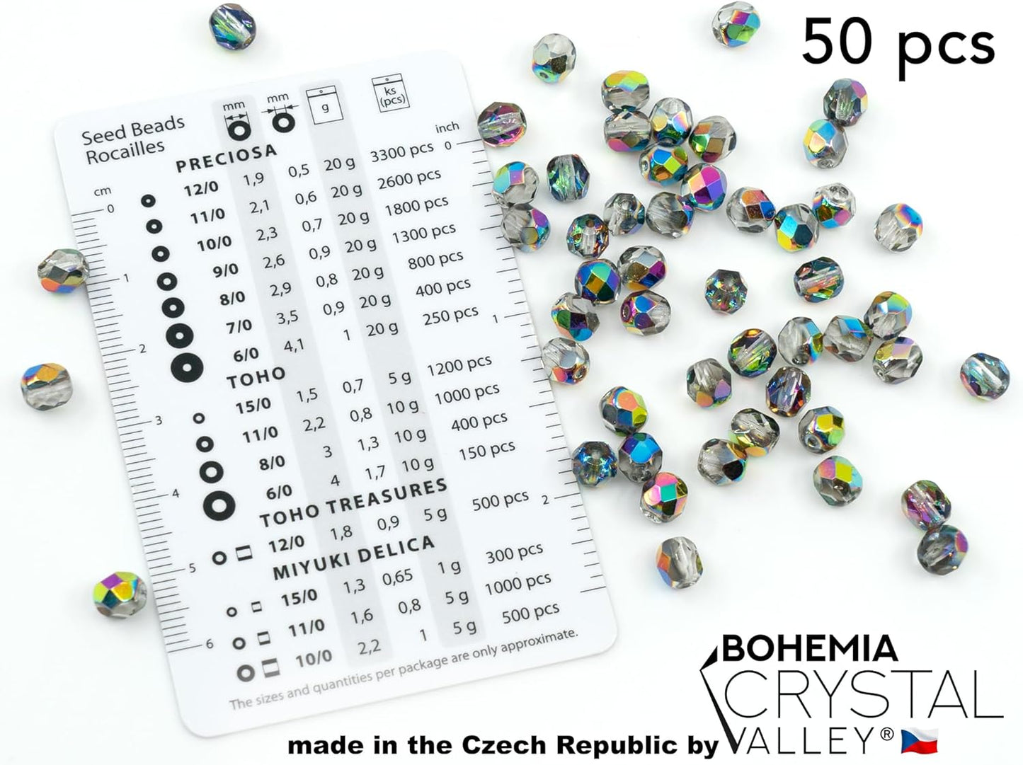 50 pcs Faceted Fire Polished Pressed Czech Glass Beads 6mm (0.24in), 00030-28137 Crystal Vitrail Medium