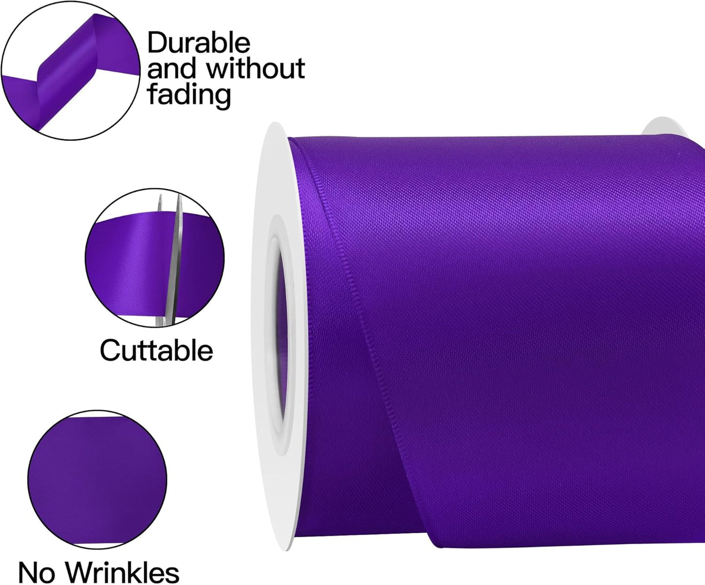 Purple Satin Ribbon 3 Inch X 15 Yards Solid Color Double Faced Ribbons Perfect for Crafts Wedding Decor Bow Making Arts Sewing and More