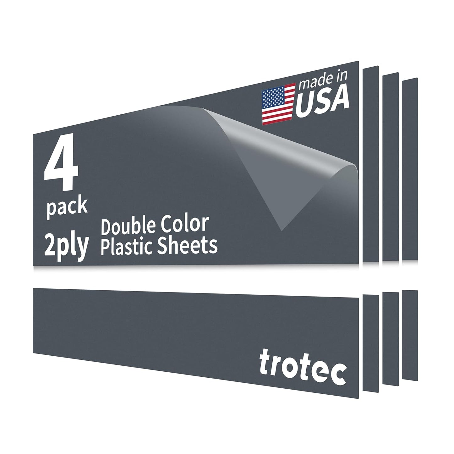Trotec TroLase | 12"x24"x1/16", 4 Pcs | Smoke Grey/White | 2 Ply | Modified Acrylic | Laser Engraving Double Color Plastic Sheet | Engraving Blanks for Laser, Saw, Guillotine | Made in USA