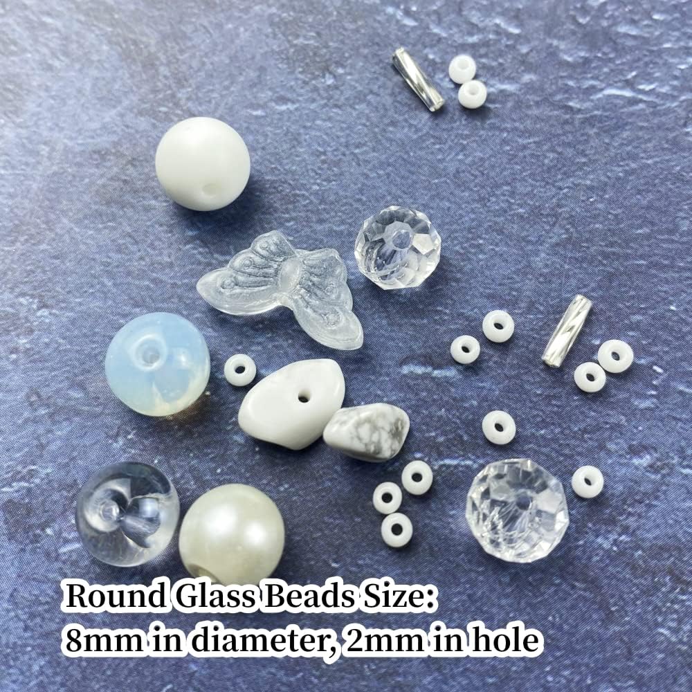 Assorted Glass Resin Beads Multi Size Colors Smooth Cracked Gravel Millet Spacer Beads for Bracelets Necklace Earring DIY Jewelry Making Craft (White Series)