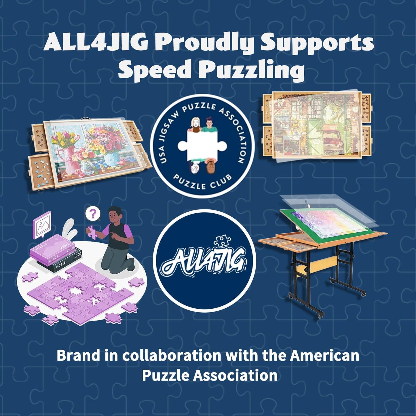 ALL4JIG 2000 Pieces Rotating Puzzle Board with 6 Drawers and Cover,28"x40"Portable Wooden Jigsaw Puzzle Table for Adults,Lazy Susan Spinning Puzzle Boards Birthday Gift for mom