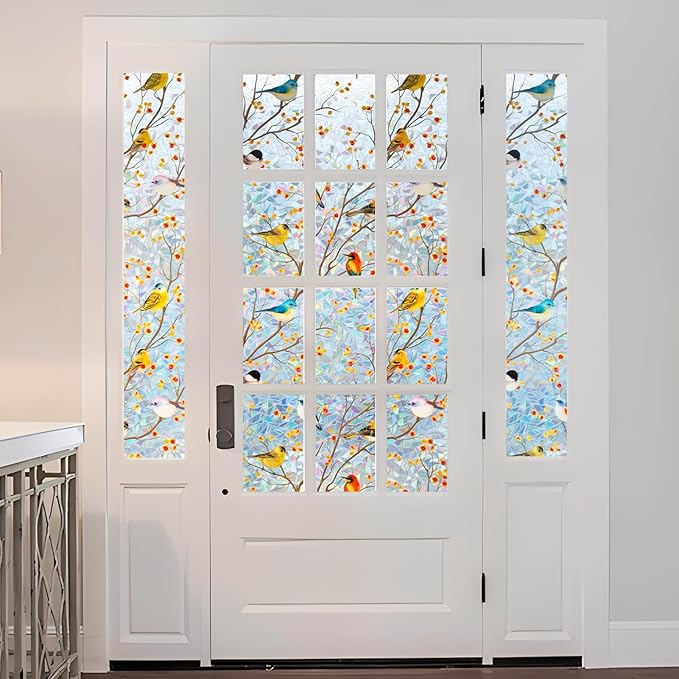 DKTIE Country Rustic Window Privacy Film Rainbow Film Decorative Window Sticker, UV2 Static Stained Glass Cling Tint for Home Heat Control Non-Adhesive (S3533, 17.7in X 78.7in)