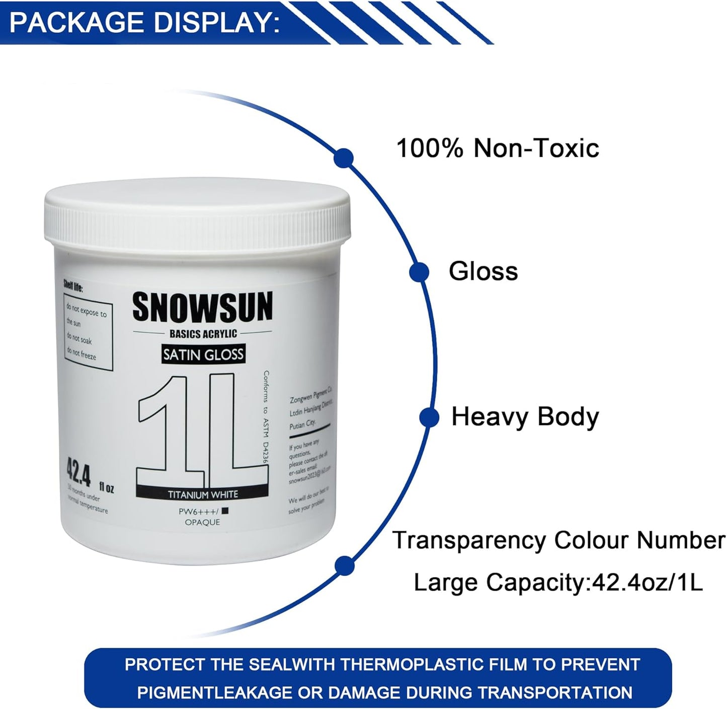 SNOWSUN Large Bulk Acrylic Paint, Titanium White Acrylic Paint 1L /42.4 oz, and 25ml*2 Pouch Charcoal Black, Gloss Non-Toxic Heavy Body Paints, Thick Art Paints for Multi-Surface Canvas Wood Ceramic Fabric Wall- Ideal for Artists & Beginners