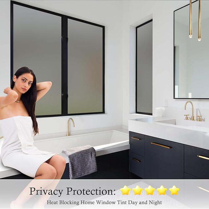Coavas Window Privacy Film Frosted Glass Static Cling UV Sun Blocking Heat Control Window Tint Day and Night Insulation Home Bathroom Door Decorative Frosting Cover, 23.6 x 118.1 Inch, Gray