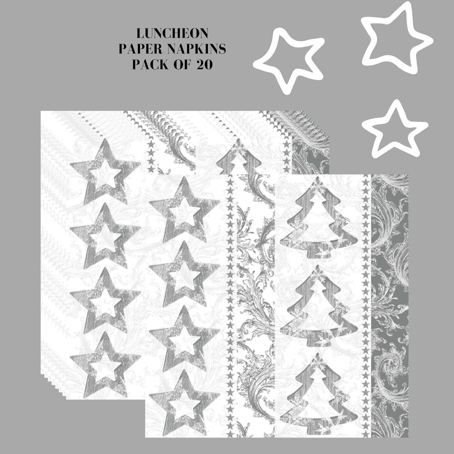 20-ct 13x13 Christmas Paper Decoupage Napkins, 3-Ply Servilletas Tissue Napkin for Dinner and Parties, Disposable Napkins (Trees Pattern)