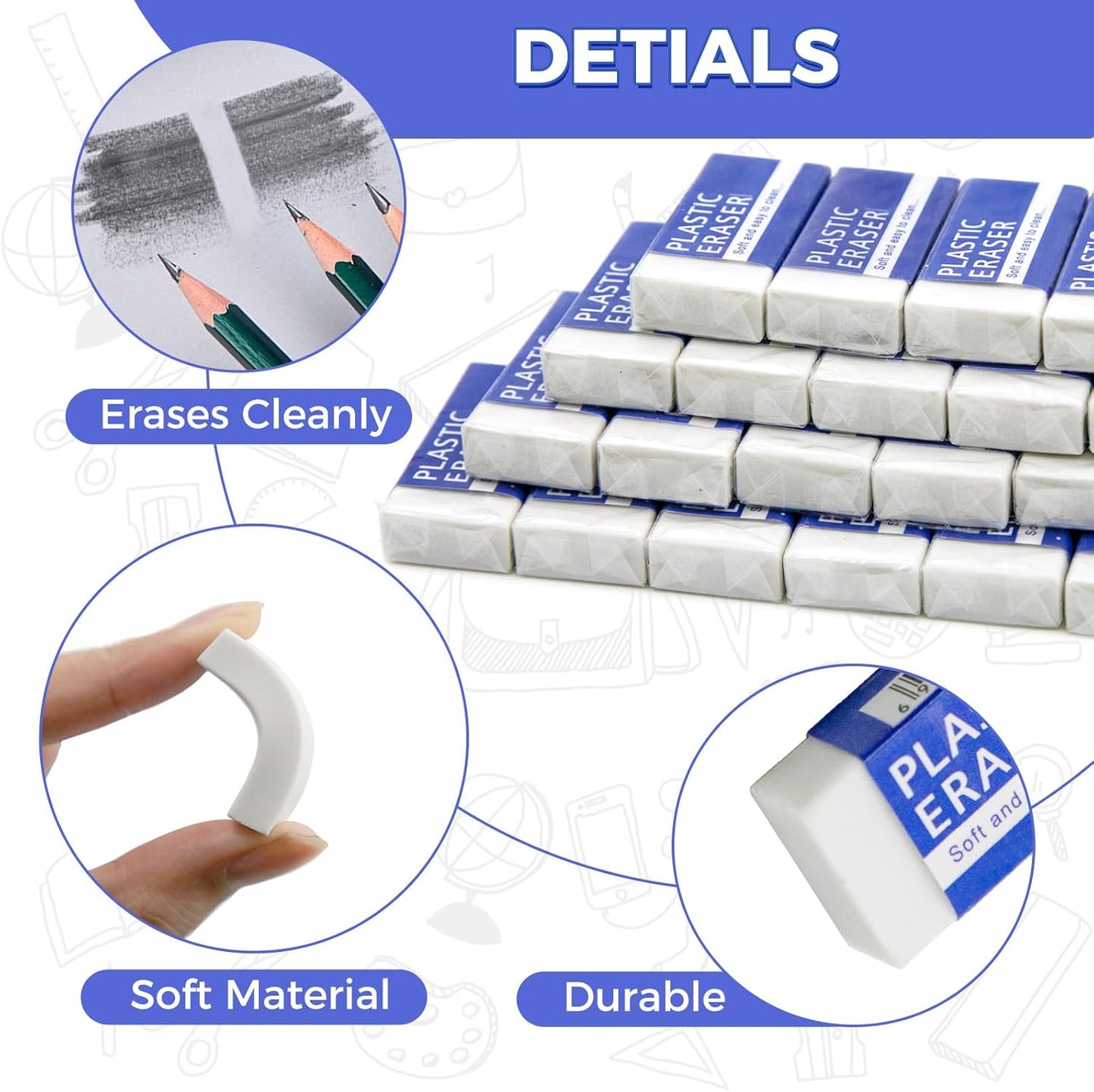 72 Pack White Eraser for Pencil, Bulk Art Erasers for Drawing Sketching, Pencil Erasers Rubber for Kids Prize, School Classroom Students, Office Supplies