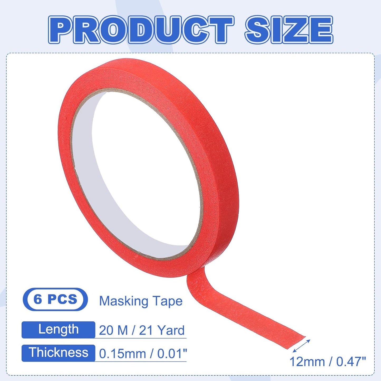 MECCANIXITY Masking Tape 0.5 Inch x 21 Yard Painter's Tape Red Paint Tapes for DIY Crafts Arts Drawing Decoration Labeling Car Painting Artist Teachers, Pack of 6