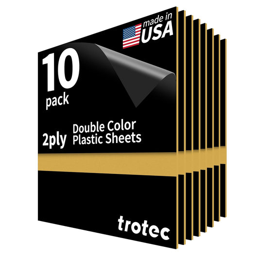 Trotec TroLase | 8"x12"x1/16", 10 Pcs | Black/Gold | 2 Ply | Modified Acrylic | Laser Engraving Double Color Plastic Sheet | Engraving Blanks for Laser, Saw, Guillotine | Made in USA