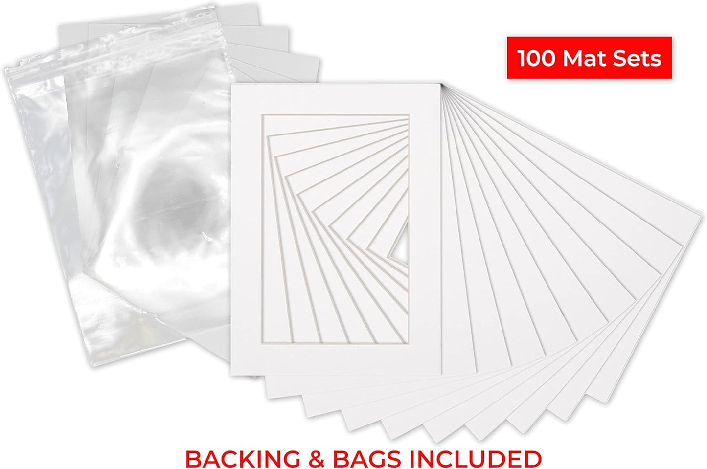 6x8 Mat for 8x10 Frame - Precut Mat Board Acid-Free Show Kit with Backing Board, and Clear Bags White 6x8 Photo Matte Made to Fit a 8x10 Picture Frame Matboard for Framing, Pack of 100 Mats