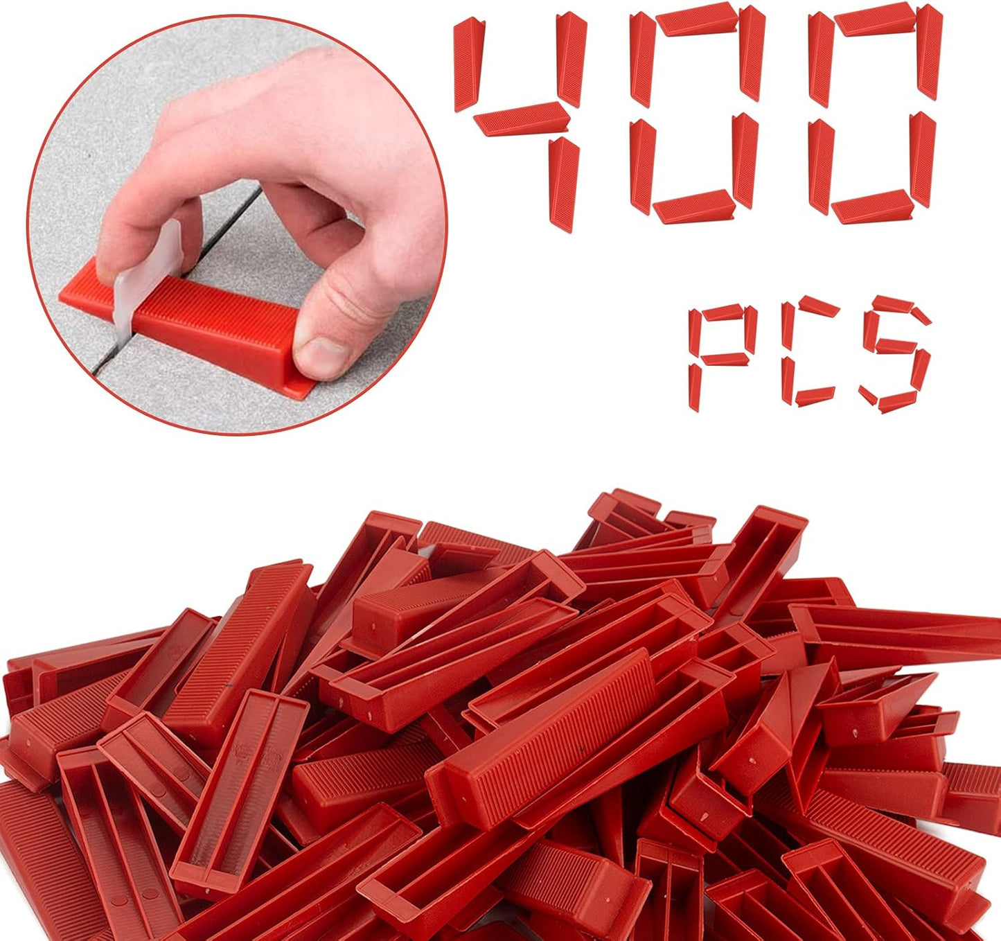 400 Pcs Reusable Tile Leveling System Wedges Suitable for 1/8" spacers, 1/16" spacers, 1/32" spacers Tile Installation