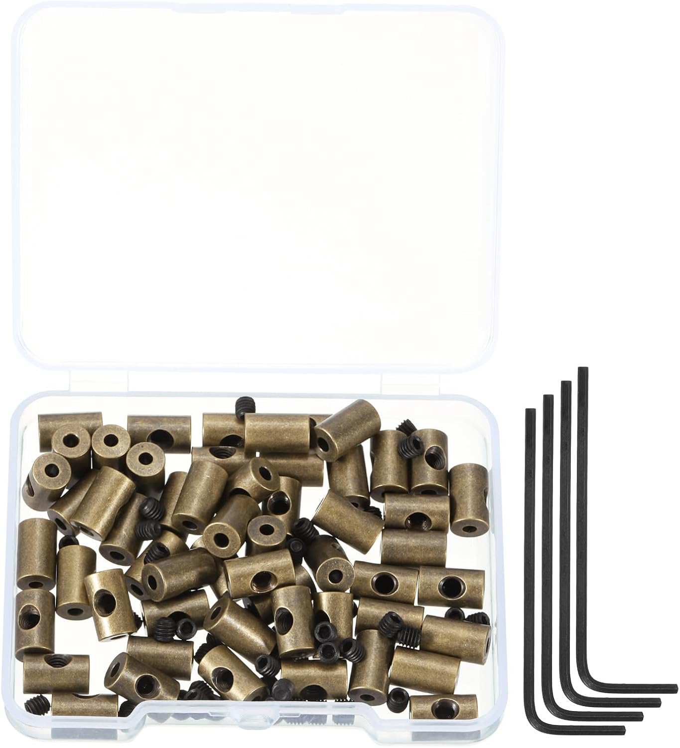 MECCANIXITY 50 Pcs Metal Locking Pin Backs, Locking Pin Keepers Clasp 9mm(H) with 4 Wrench Replacement in Storage Case for Badge, Brooch, Copper Tone