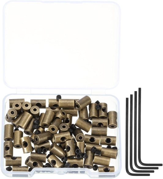 MECCANIXITY 50 Pcs Metal Locking Pin Backs, Locking Pin Keepers Clasp 9mm(H) with 4 Wrench Replacement in Storage Case for Badge, Brooch, Copper Tone