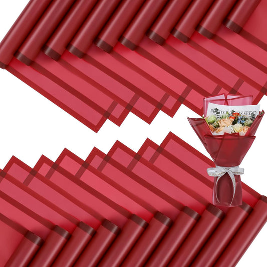 FUHITIM 20 Sheets Flower Wrapping Paper - Waterproof Floral Bouquet Packaging Paper for DIY Crafts，Florist Supplies Packaging Paper for Wedding Birthday Gift (Translucent Wine Red)