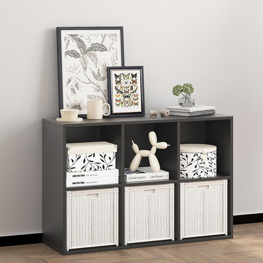 Wooden 6 Cube Storage Organizer with Closed Back Panel,Black Cube Shelf Heavy Duty Cubby Storage Organizer with Compartments for Living,Display Shelf,Bookshelf