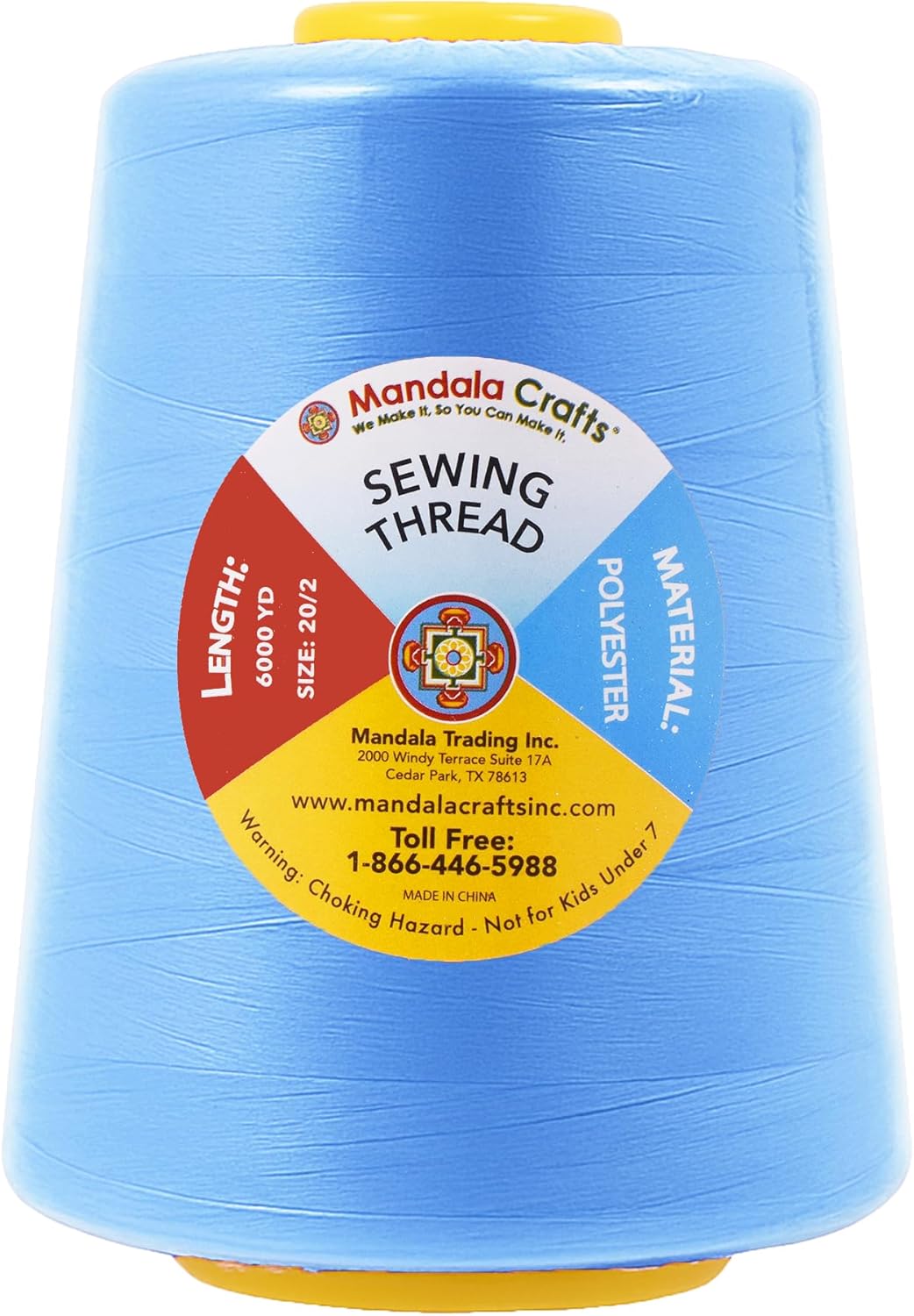 Mandala Crafts 4 Pack of Serger Threads Cones Spools - 20S/2 24000 Yards Polyester Sky Blue Threads for Sergers Machine and Overlock Quilting Sewing Machine