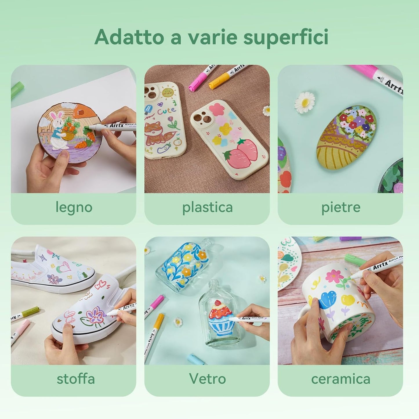 Arrtx 90 Colors Paint Markers Pens, Acrylic Paint Pens for Artists Adults Coloring Drawing Landscape Scenery Natural- Brush Tip for Rock Painting, Wood, Canvas, DIY Crafts Making Art Supplies-90B