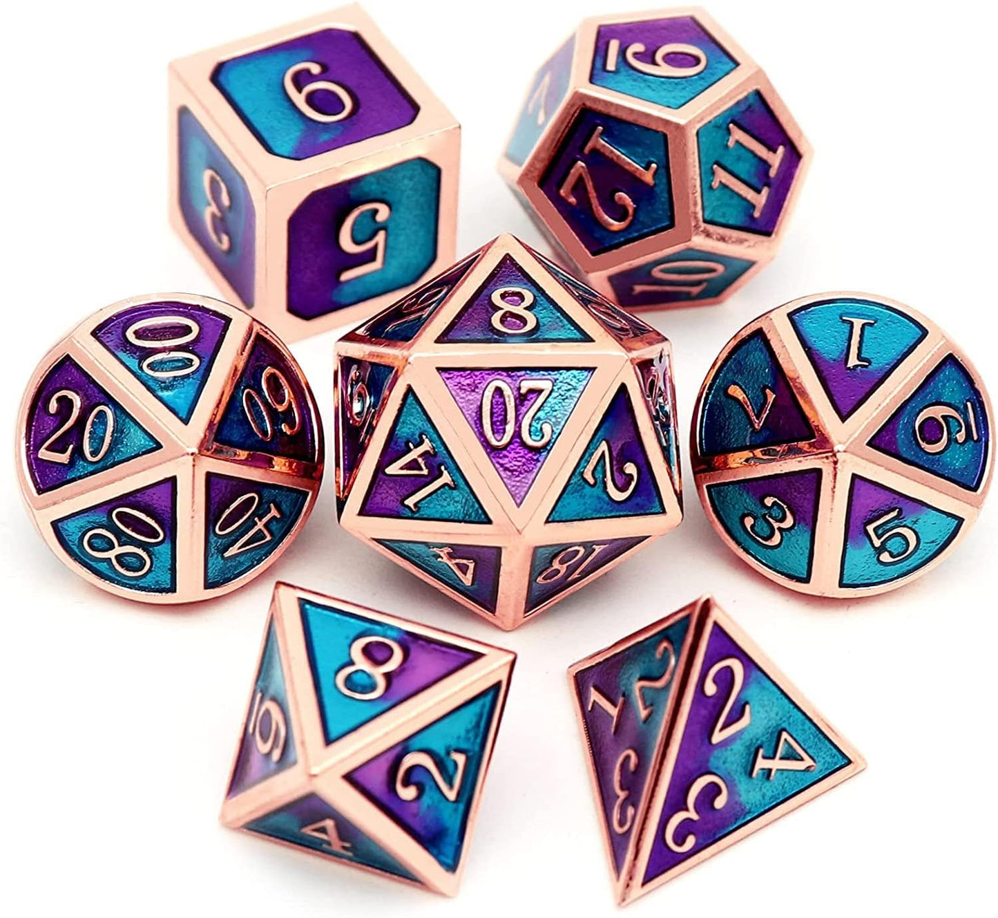 Haxtec Metal DND Dice Set D&D Gifts 7PCS Copper Blue Teal Purple Polyhedral RPG Dice D20 D12 D10 D8 D6 D4 Compatible with Dungeons and Dragons TTRPG Games-Mermaid