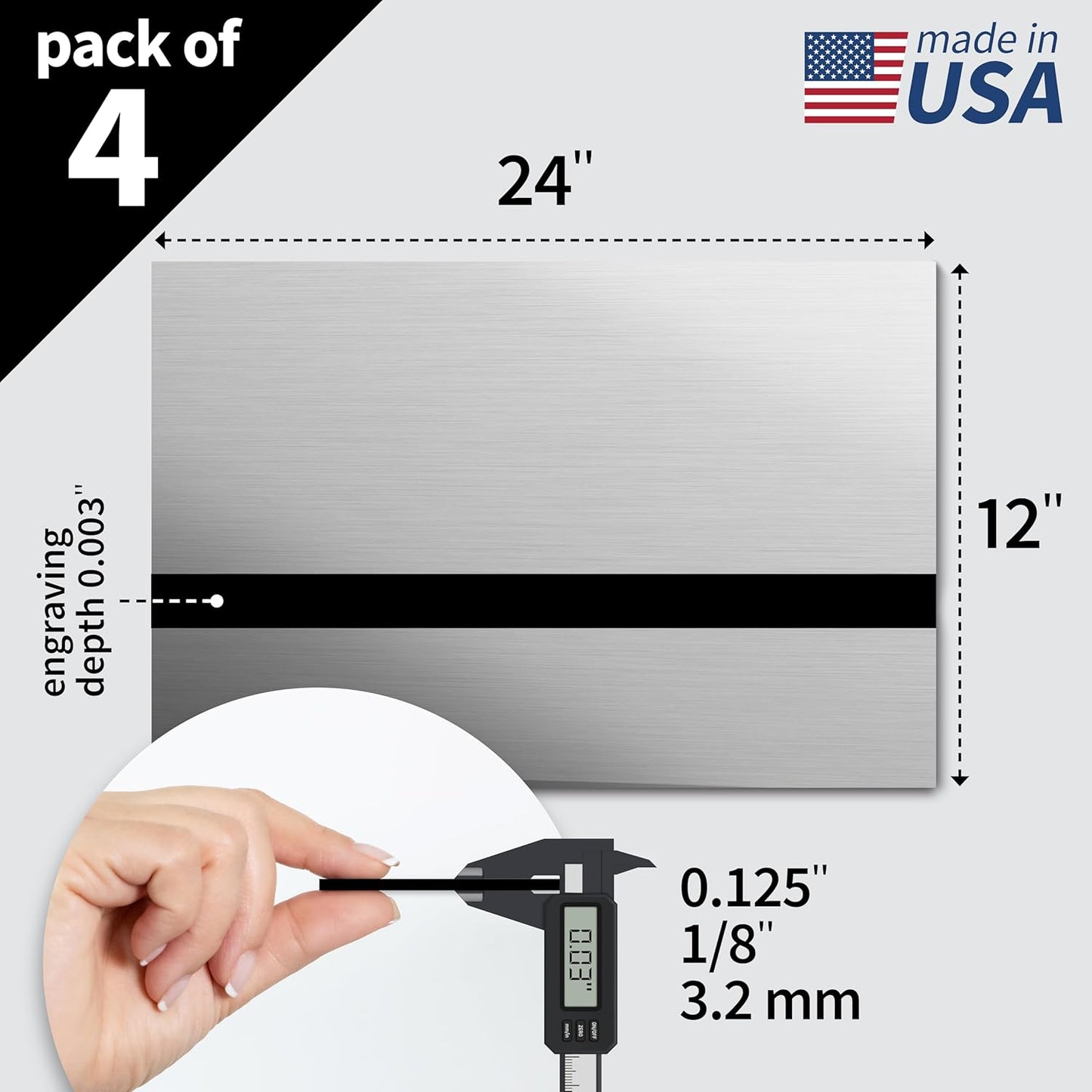 Trotec | Metallic Looking Acrylic Sheet | 12"x24"x1/8", 4 Pcs | Brushed Aluminum/Black | Metallic Finish - Scratch Resistant for Laser Engraving & Cutting,Printing,Glowforge,Name Plate | USA Made