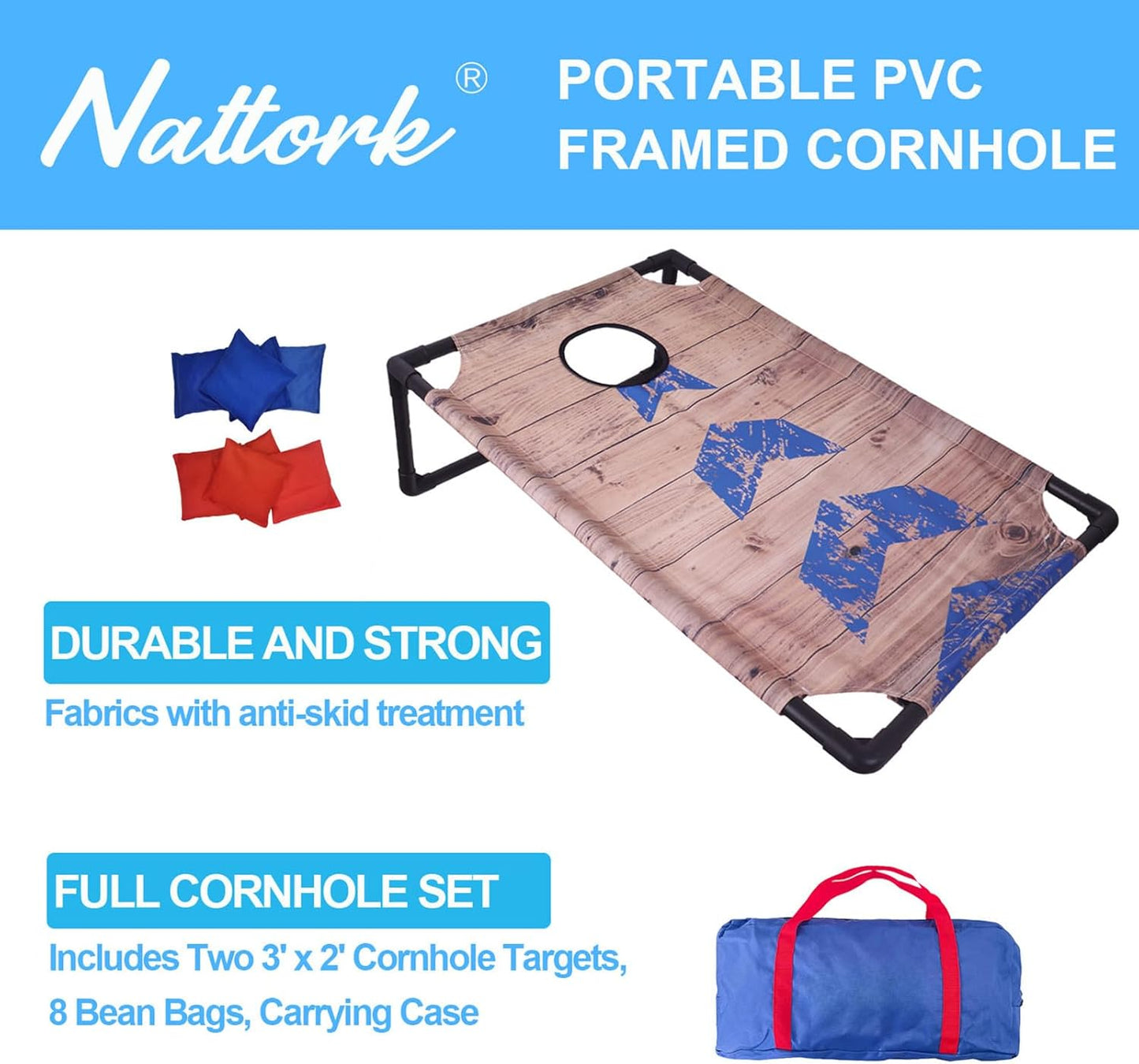 Portable Cornhole Set with 2 Collapsible Cornhole Boards, 8 Cornhole Bean Bags and Carrying Case for Yard Toss Game, Indoor Outdoor Camping Games for Adults Family (3 x 2-feet)