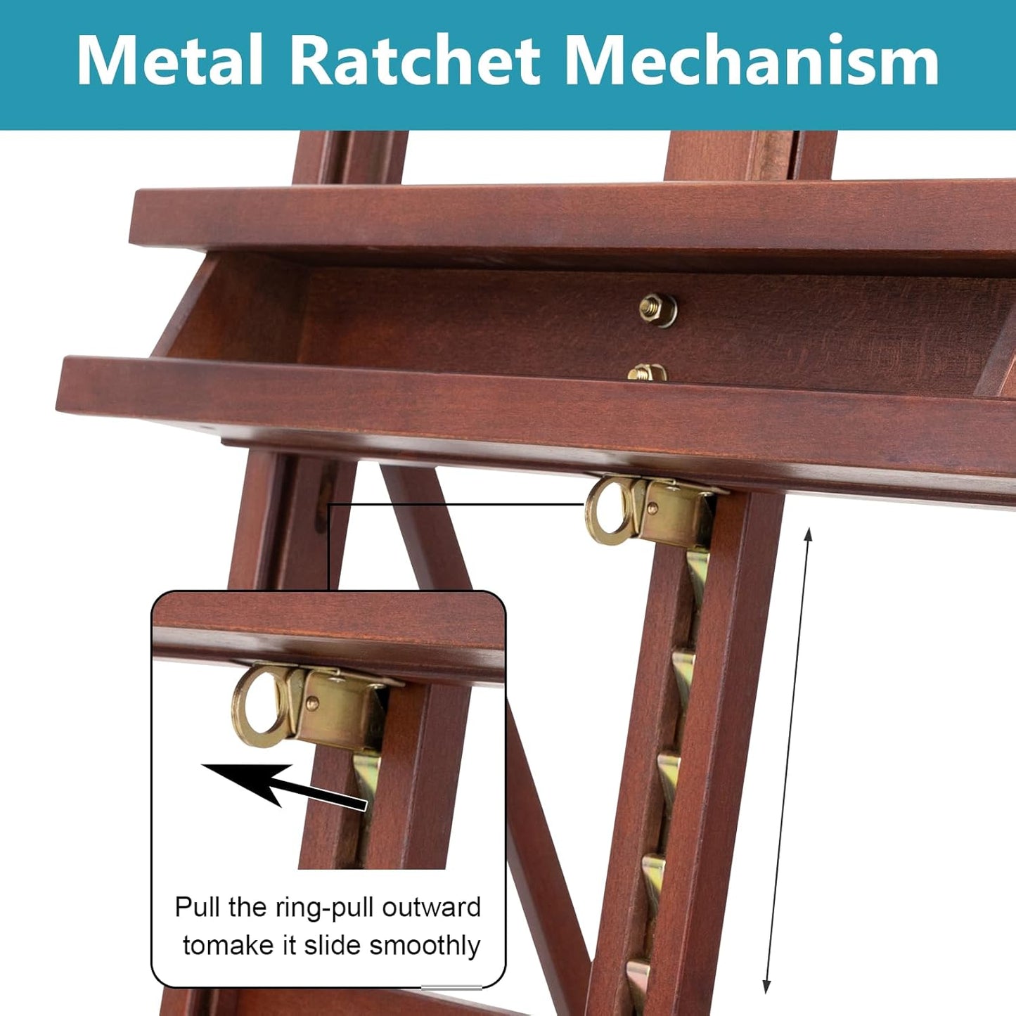 H-Frame Studio Easel, Beechwood Artist Easel with Wheels and Storage Tray, Adjustable Floor Easel Stand Holding Canvas up to 51Inches for Painting, Brown