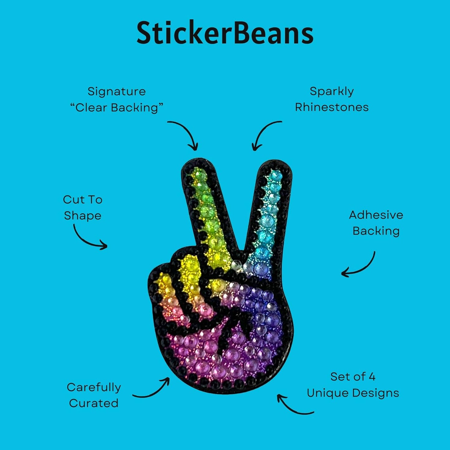 StickerBeans® Rhinestone Stickers – 1st Edition Collection 12-Pack, 2” x 2” Unique Sparkly Cut-to-Shape for Collecting, Trading, Decorating Laptops, Phone Cases, Scrapbooks, for Kids & Teens
