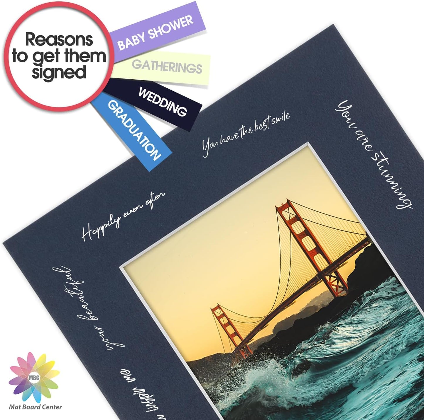 Mat Board Center, Pack of 10, 8x10 for 5x7 Dignity Blue Color Mats - Bevel Cut, Acid Free, 4-ply Thickness, White Core - for Pictures, Photos, Framing