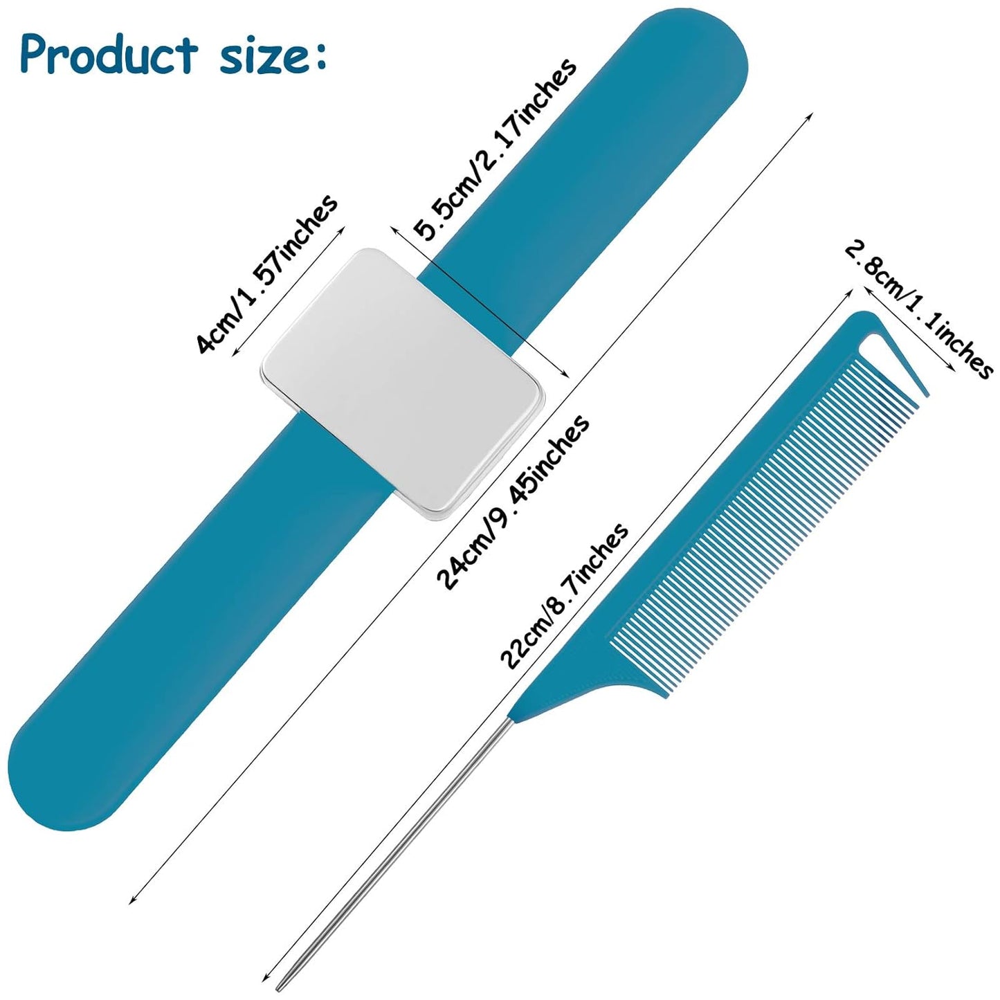 WILLBOND Magnetic Wrist Sewing Pincushion Wrist Magnetic Pin Holder Wristband Pin Cushion Holder with 3 Pcs Stainless Steel Pintail Comb Rat Tail Comb for Hair Clips Hand Sewing(Dark Blue)