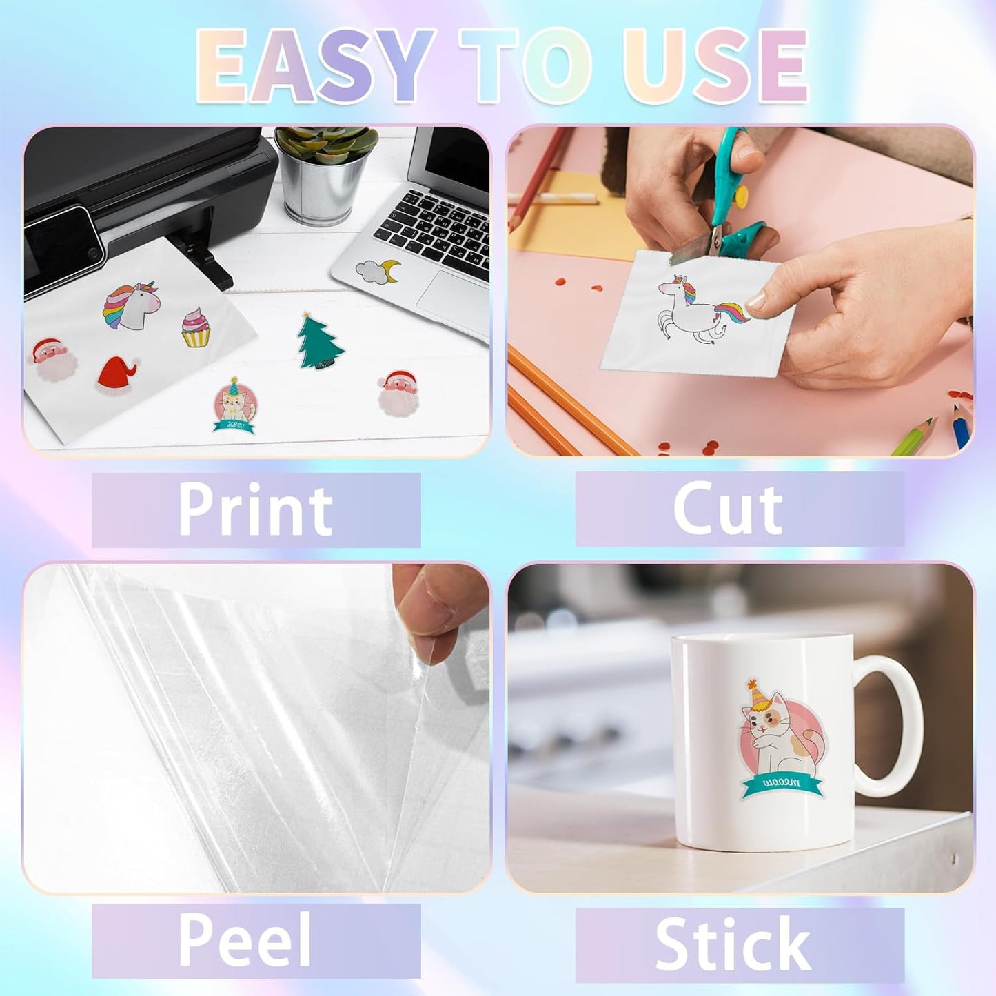 20 Sheets Holographic Sticker Paper,8.5x11 Inch Clear Printable Vinyl Sticker Papers,Self-Adhesive Waterproof for Inkjet/Laser Printer（Clear）