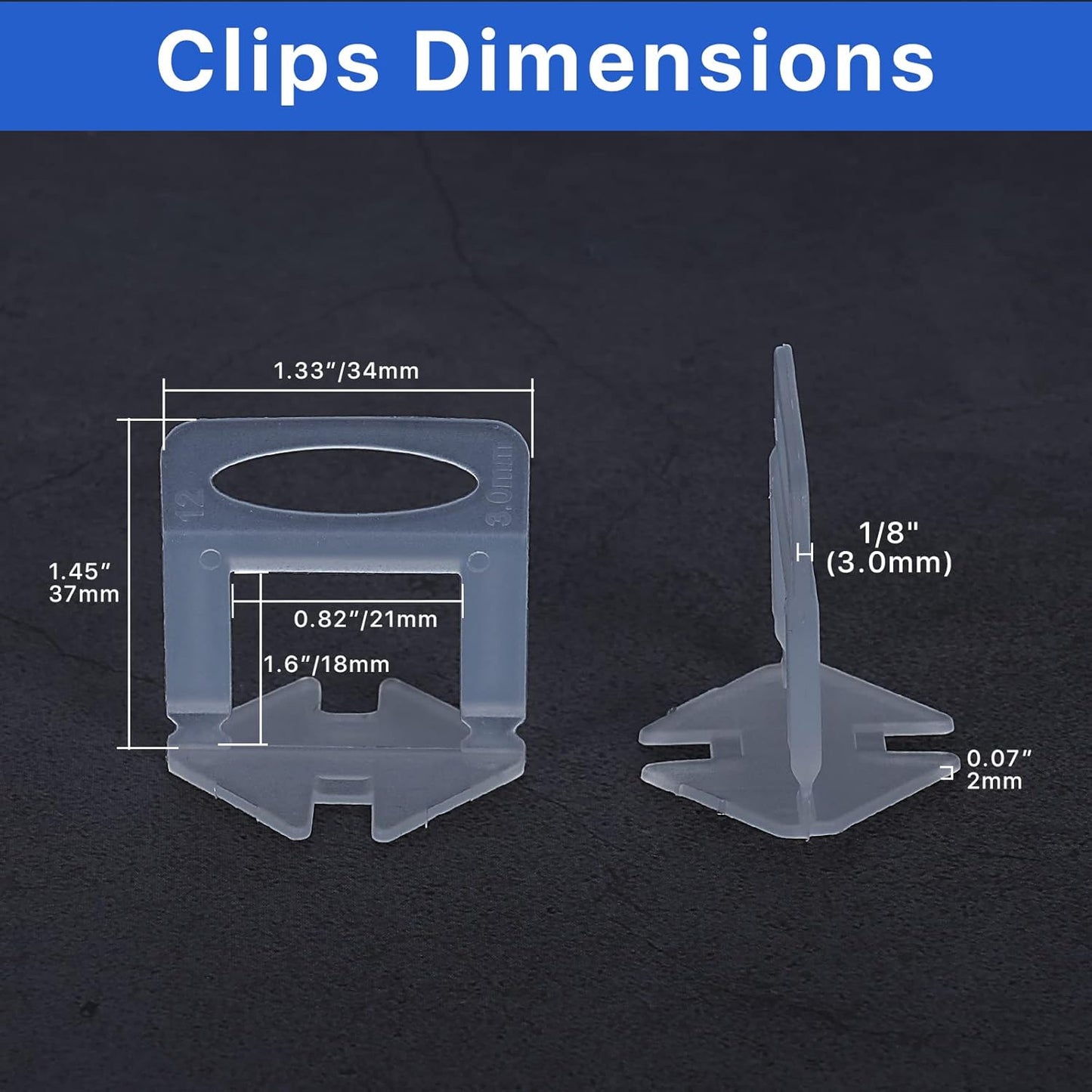 Tile Leveling System Clips Spacers Tile Leveler Clips DIY Tile Leveler Spacers 1000 Pcs 1/8" (3mm) for Professional Ceramic Tile and Stone Installation (1000 1/8")