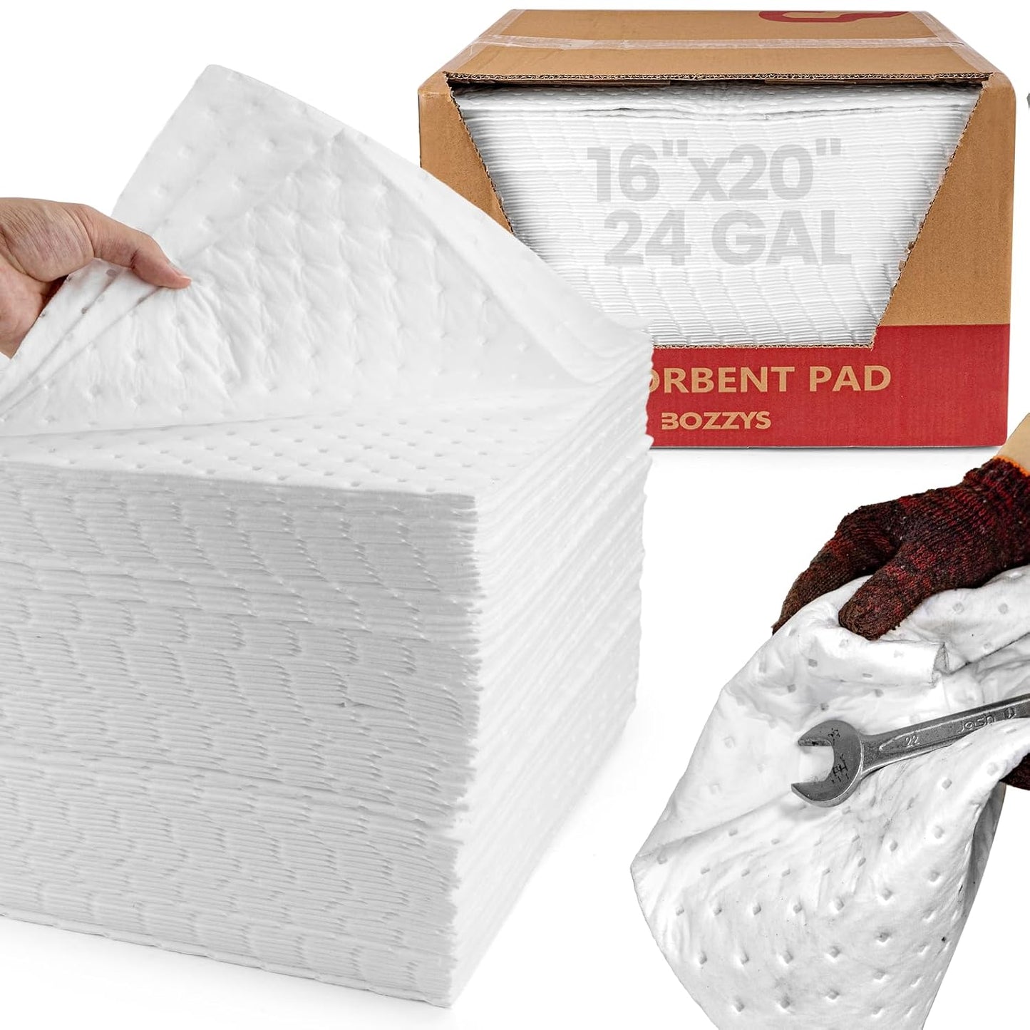 Oil Absorbent Pads | 16"x20" Oil-Only Spill Mat 100-Pack | Industrial Spill Control for Oil & Fuel(24 Gal/Box) | Repels Water Absorbing Sheets