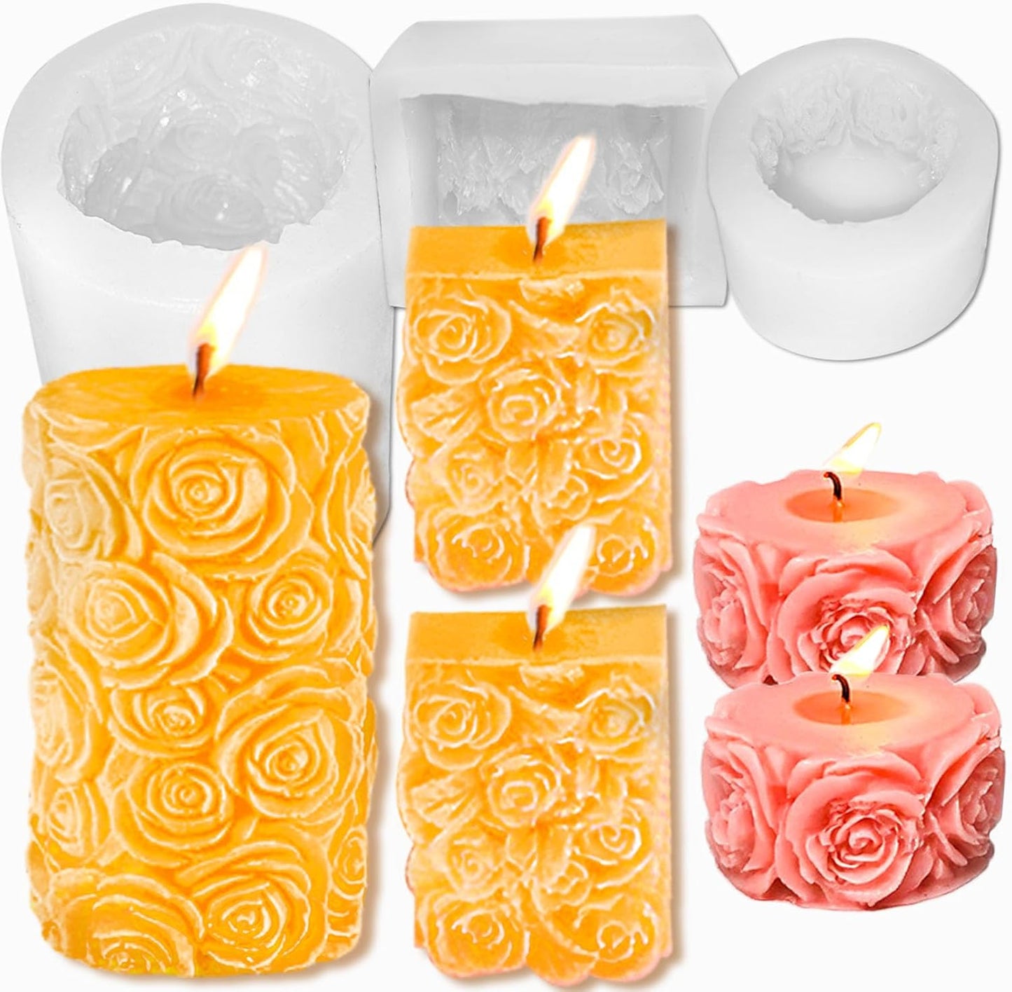 3PCS Rose Molds Silicone Candle Molds,Acxydm Valentine's Day Large Pillar Flower Silicone Mould 3D Candle Wax Molds Soap Mold,Rose Candle Making Mold for DIY Handmade