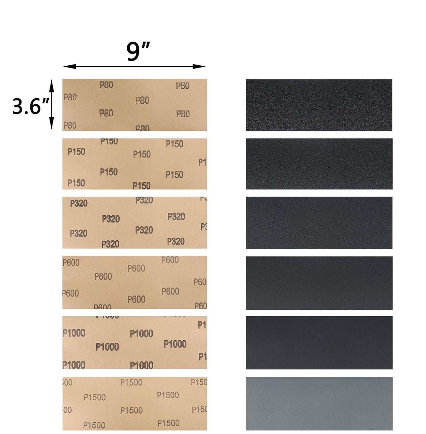 60 Pcs 9x3.6 Inch 8 Grit Mixed Packing Wet and Dry Sandpaper Sheets, Woodworking Furniture/Automobiles/Metal/Lacquer Polishing Sanding Sheets，80/150/320/600/1000/1500 Grit