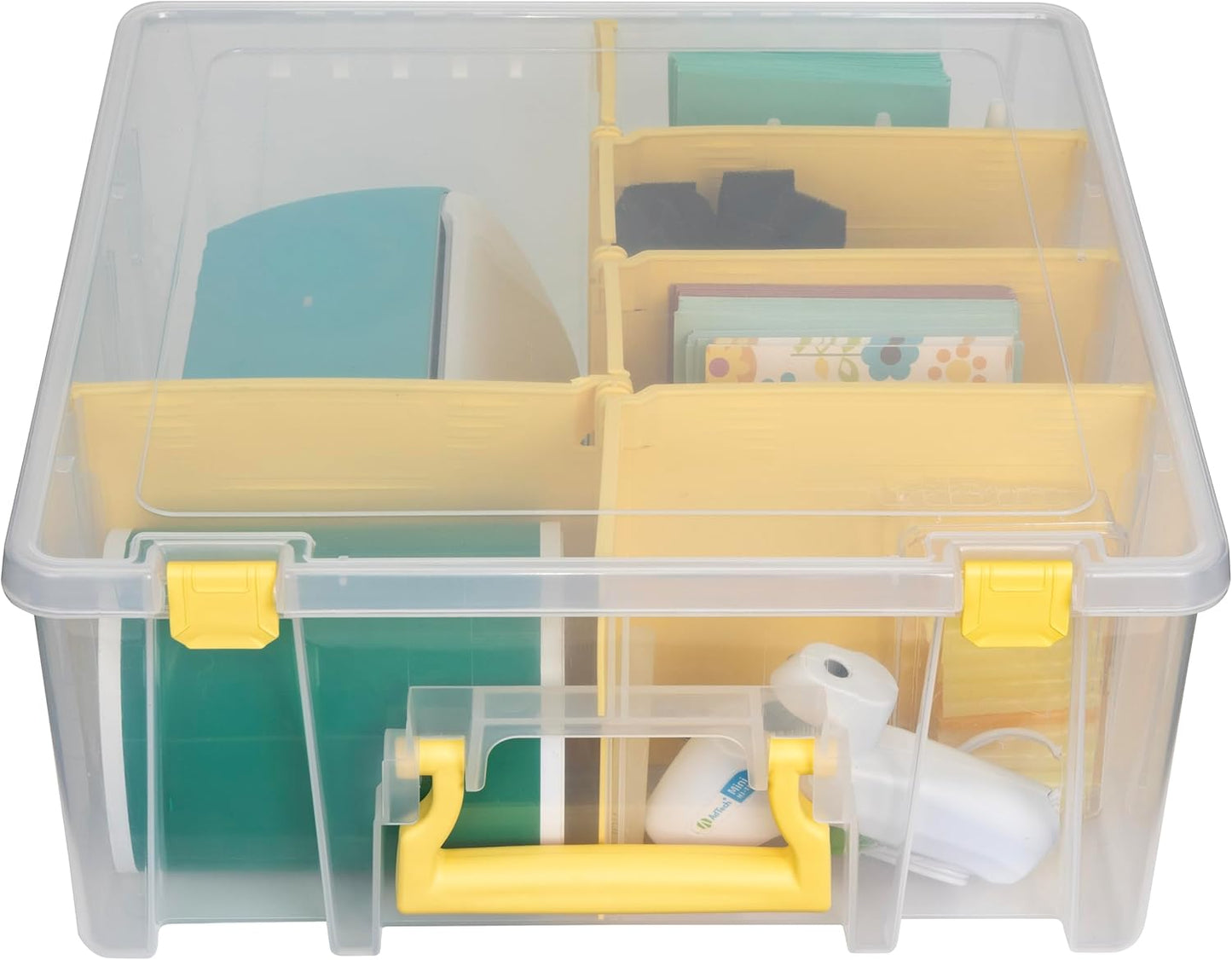 ArtBin 6990JY Super Satchel Double Deep Compartment Box - Art Storage with 8 Removable Compartments, Smart Closure for Craft Supplies (Yellow- Pack of 1)