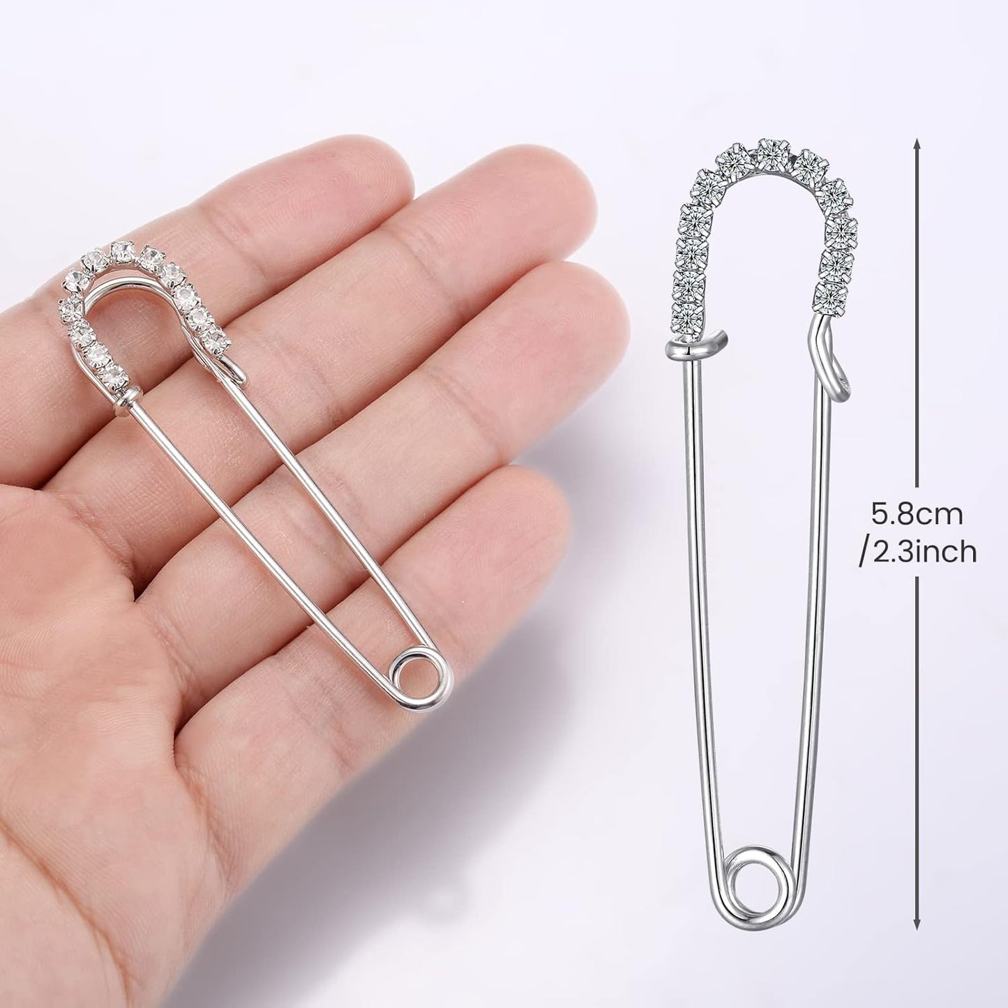 Housweety 10 Silver Tone Rhinestone Safety Pins Brooches 6.5x1.8cm