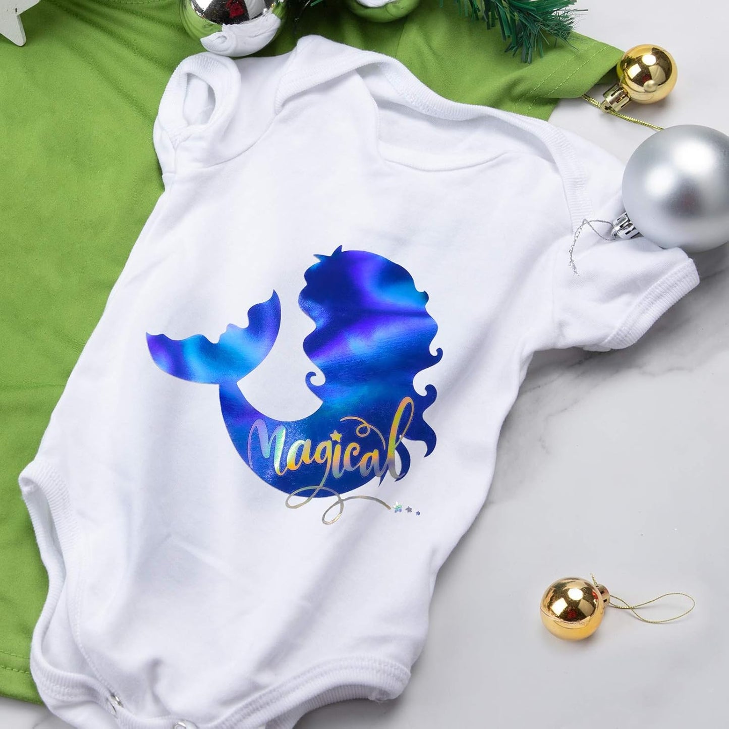 VINYL FROG Holographic HTV Vinyl Roll 12" x5ft Blue Metallic Heat Transfer Vinyl Iron on Vinyl Easy to Cut & Weed DIY Heat Press Design for T-Shirts