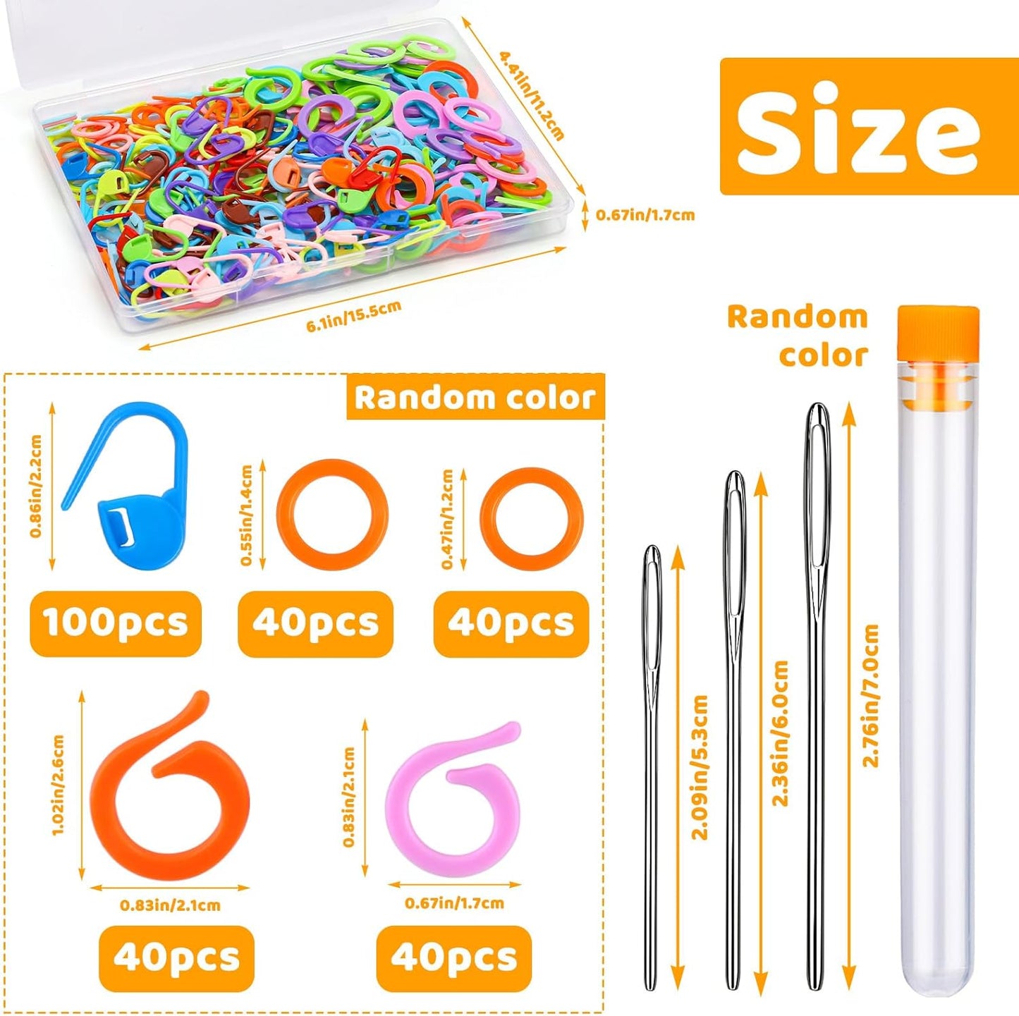 Yizzvb 263 Pcs Stitch Ring Markers, Knitting Stitch Rings with Plastic Box, 3 Types Knit Counting Ring Crochet Sewing Locking Accessories and 3 Pcs Large-Eye Blunt Needles for DIY Handmade Crafts