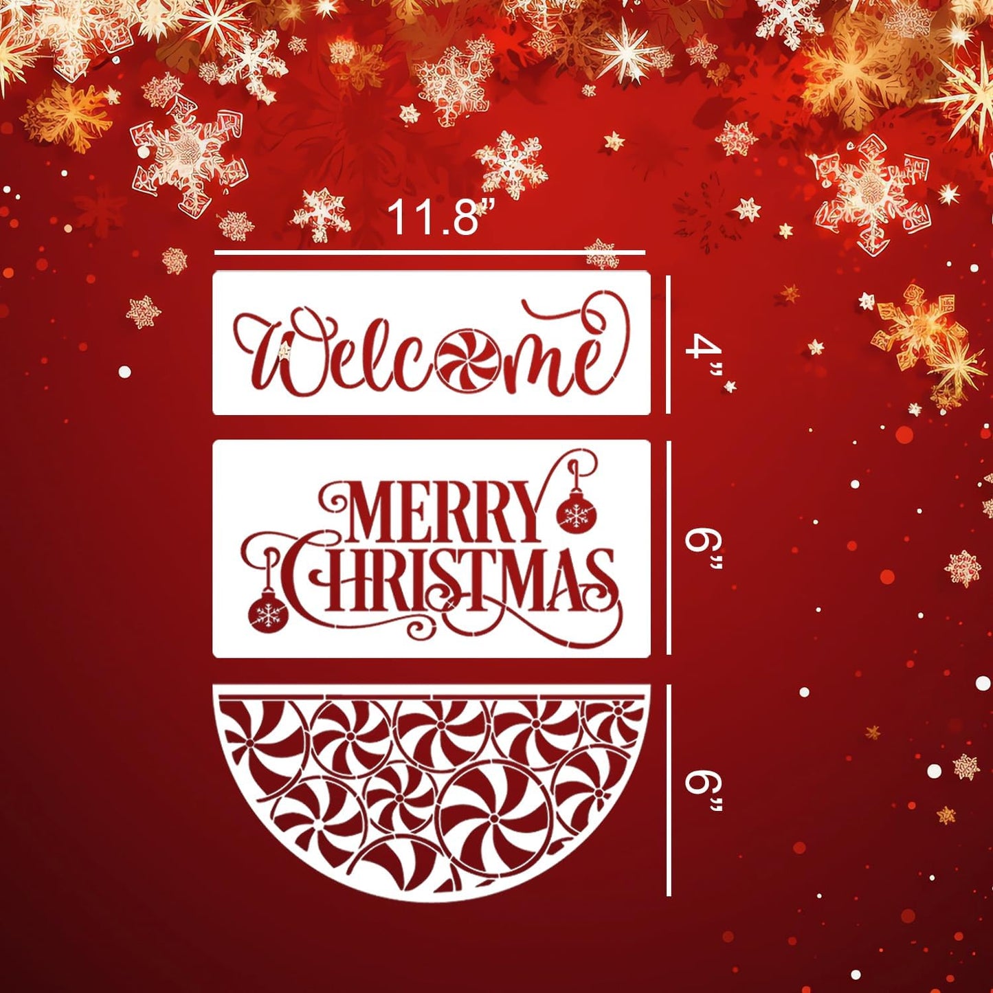 Christmas Stencils for Painting on Wood 12” Christmas Stencils for Crafts Reusable Holiday Doormat Stencil for Porch Hanger Fabrics Decor