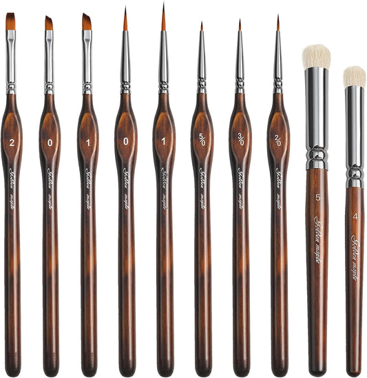 Detail Paint Brushes Dry Brushes, Golden Maple 10PC Flat Miniature Dry Paint Brushes Fine Detail Paint Brush Set for Acrylic, Oil, Watercolor & Figurine