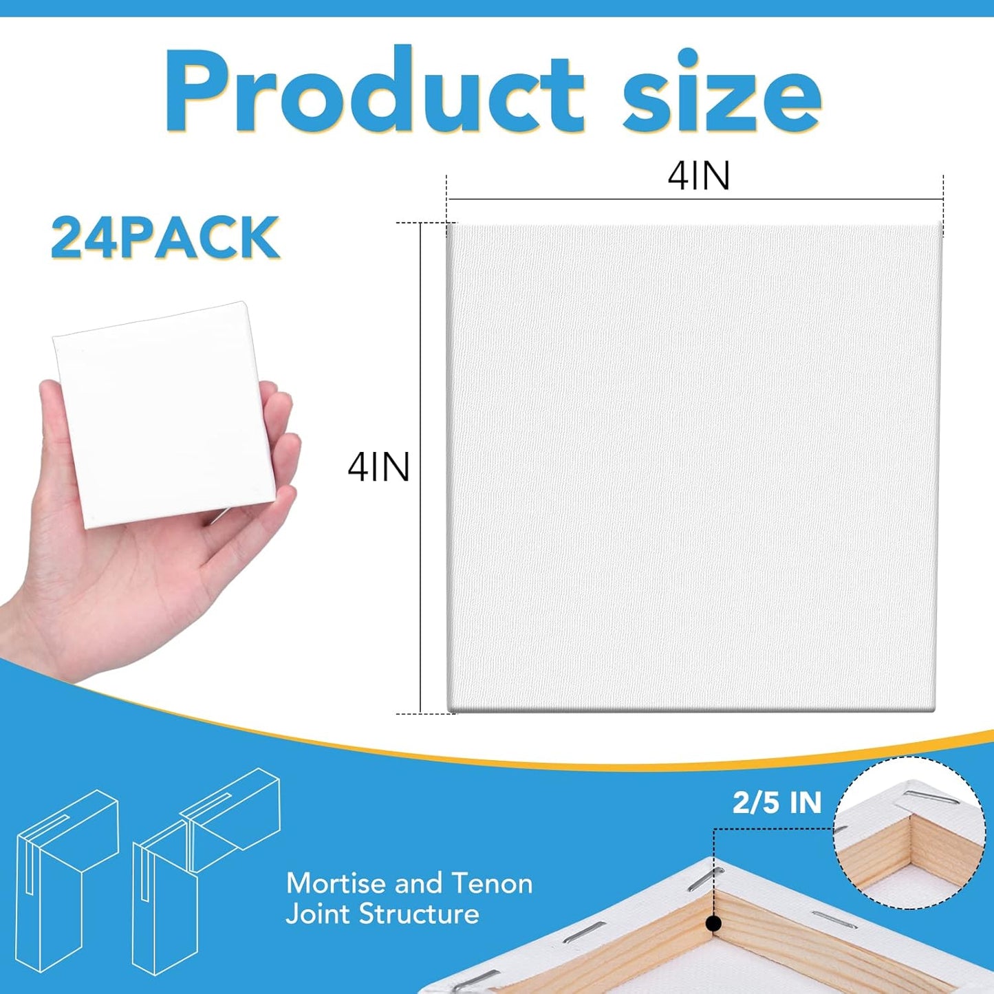 ESRICH Mini Canvases for Painting,4x4In Canvas in Bulk 24Pack, 2/5In Profile Small Square Canvas, Blank Canvases are Great for School Projects and Kids Birthday Parties, Home Decor Project.