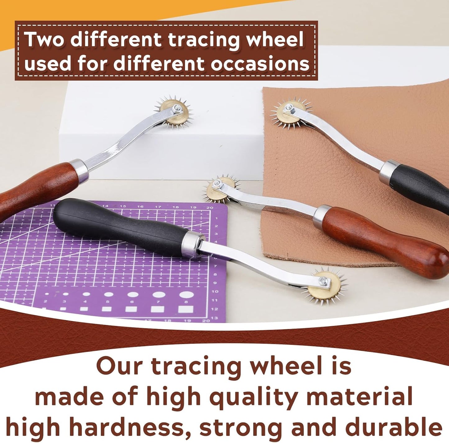 JNENERY 4PCS Tracing Wheel Sewing Tool,Professional Stitch Marking Spacer,Wood and Stainless Steel Pounce Wheel,Pounce Wheel for Sewing Patterns with Wooden Handle forTracing Paper and Leather Crafts