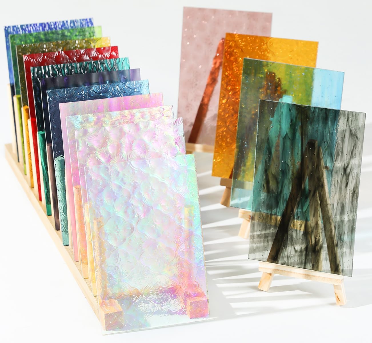 40 Transparent Stained Glass Sheets, 4”x6” Textured Bright Transparency Mosaic Glass Pack, Variety Cathedral Art Glass Pieces for DIY Mosaic Tiles Crafts, Home Decor, Suncatchers