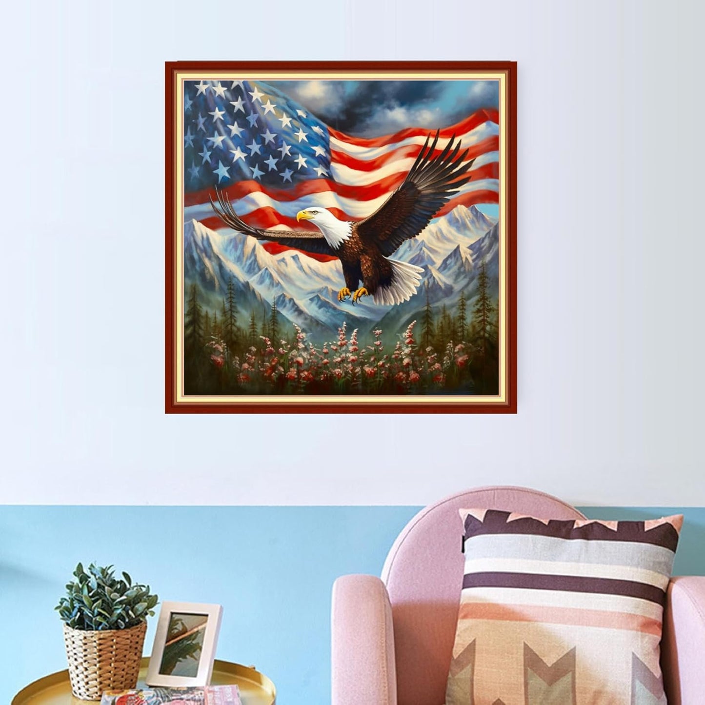 Joyhoor Cross Stitch Kits for Beginners Stamped Cross-Stitch Supplies Needlework preprint Embroidery Kits for Adults DIY Needlepoint Kits Embroidery Patterns 11CT-Eagle Flag 18x18 inchs