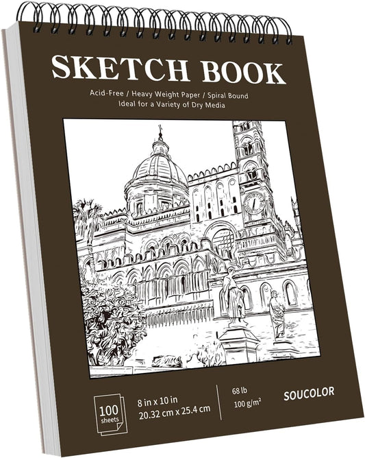 Soucolor 8" x 10" Blank Spiral Notebook| 100 Sheets 68lb/100gsm| Classroom Must Haves Supplies, Back to School Supplies for Teachers & Students| Small Sketchbook Drawing Paper for Kids and Adults