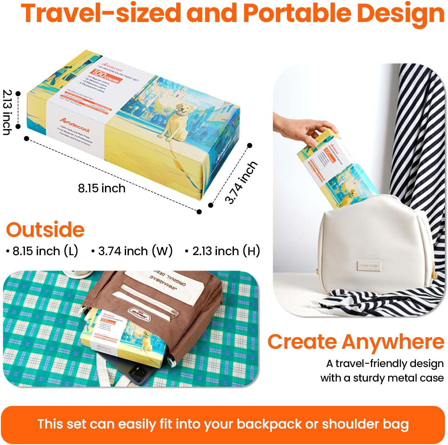 Watercolor Paint Set, 100 Colors, Travel Water Colors kit with 9 Brushes, 3 Swatch Cards, Palette set Including Metallic and Accessories Art Supplies Gifts for Kids Artists Teens Adults and Hobbyists