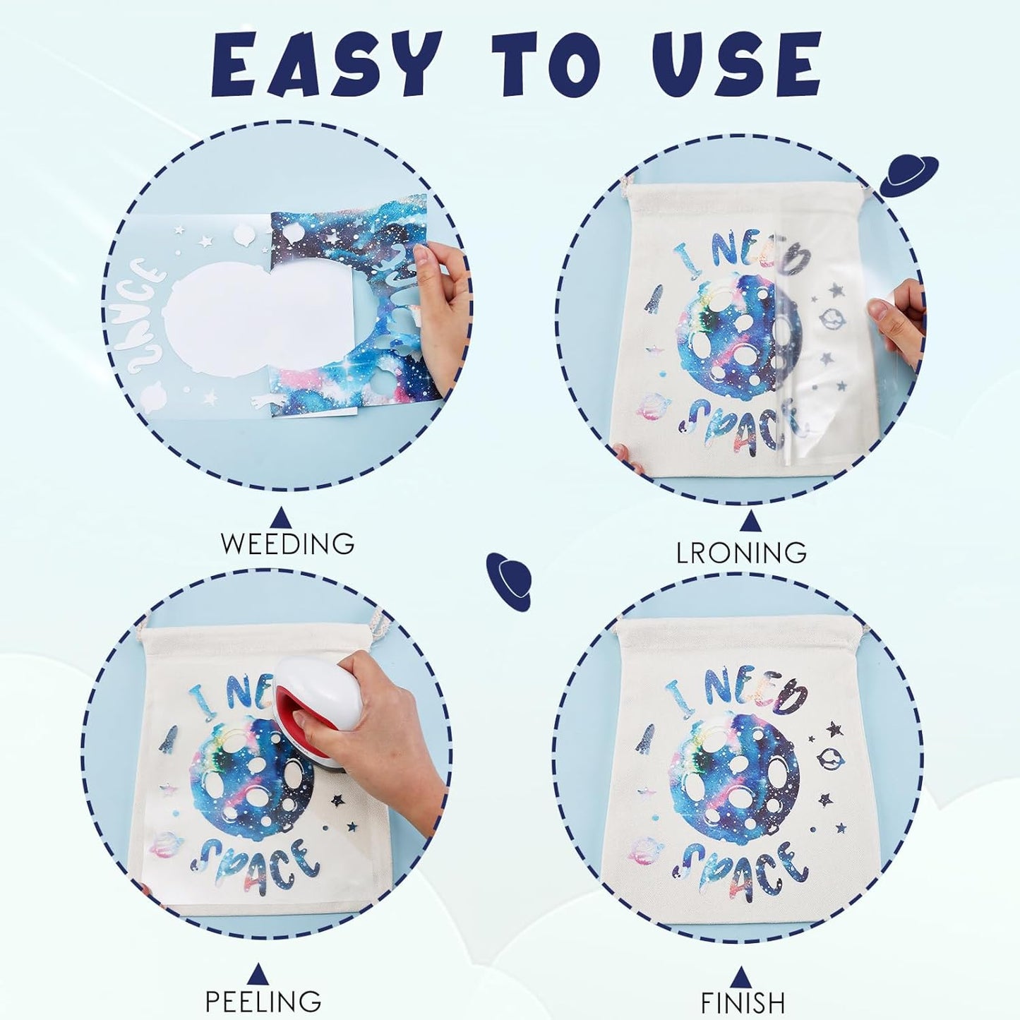 Tintnut Galaxy Heat Transfer Vinyl - 10 Sheets Bundle 10x12 Inch Stardust Starry Sky Background HTV Iron on Vinyl Watercolor Clouds Patterned for DIY T-Shirts Hats Coats Handbags Pillow Crafts