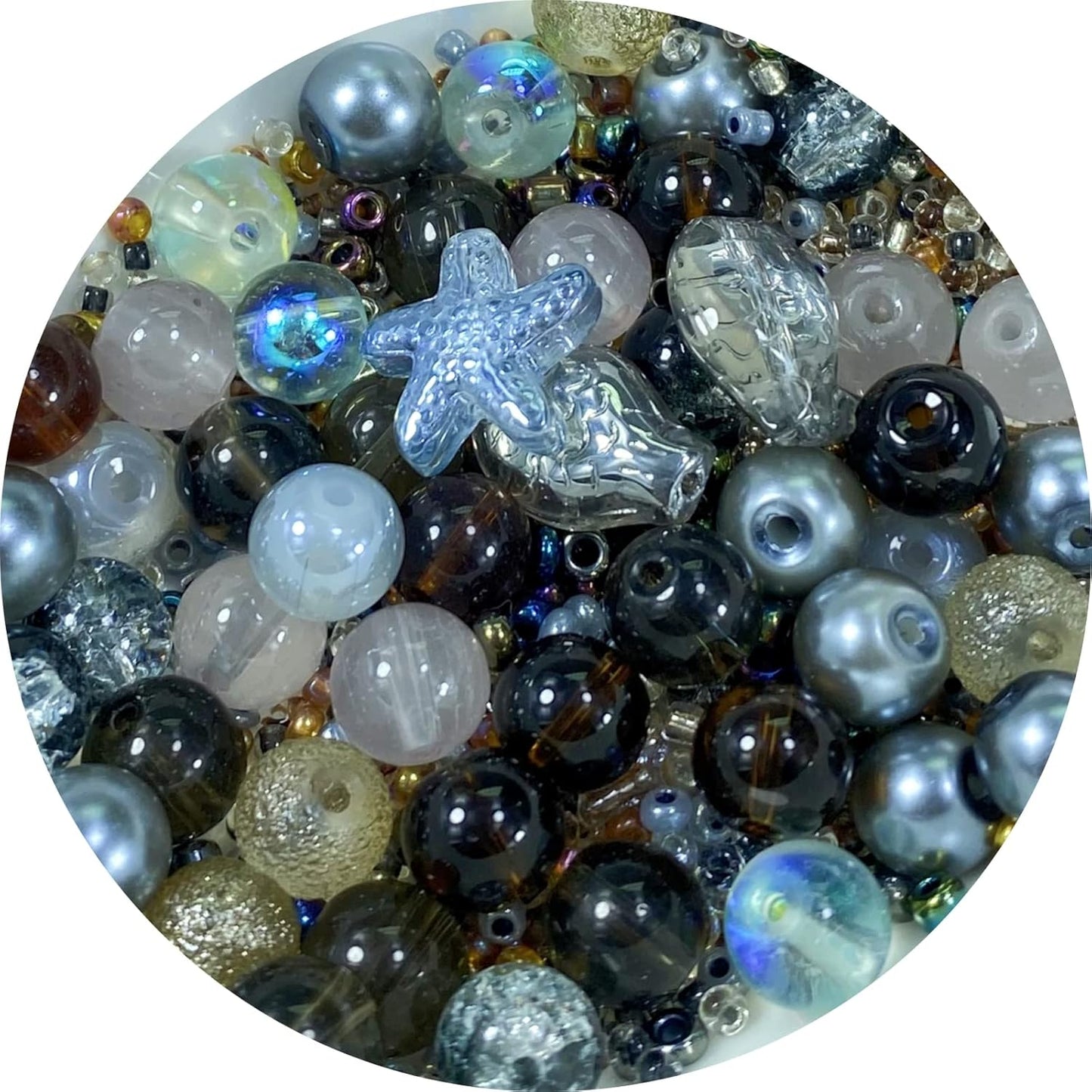 Assorted Glass Resin Beads Multi Size Colors Smooth Cracked Gravel Millet Spacer Beads for Bracelets Necklace Earring DIY Jewelry Making Craft(Smoke Gray Series)