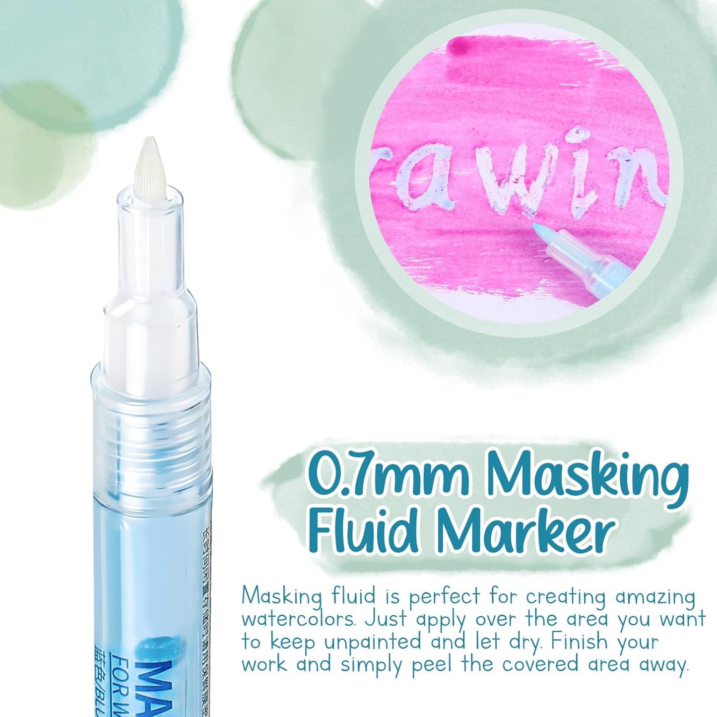 2 Pcs Masking Fluid Pen for Watercolor Painting, Capacity with Applicator Tip, Masking Fluid Marker for Various Art Projects Watercolor Ink (Blue,0.7mm)