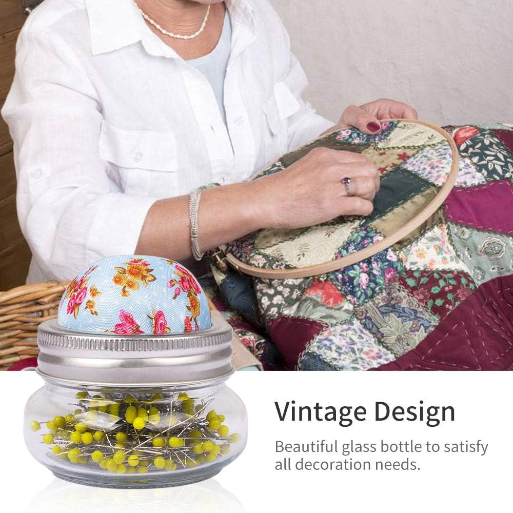 eZAKKA Pin Cushion, Sewing Pins for Sewing with Needle Pin Holder and Glass Bottle 200 Pieces Pearl Needles Quilting Pin Cushion Kit
