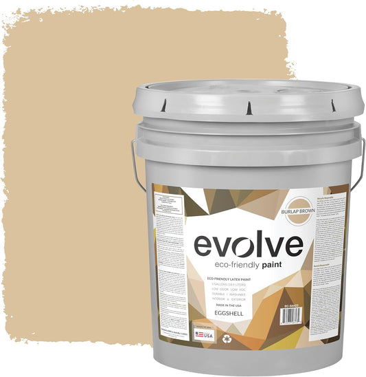 EVOLVE Paint & Primer: Environment-friendly, Low Sheen with One-coat Coverage for Interior & Exterior surfaces (Burlap Brown, 5-Gallon)