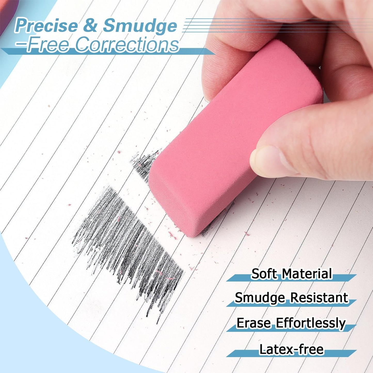 ZZTX 12 Pack Pink Erasers Pencil Erasers for Kids, Large Bulk Pink Eraser for School, Art Erasers for Drawing